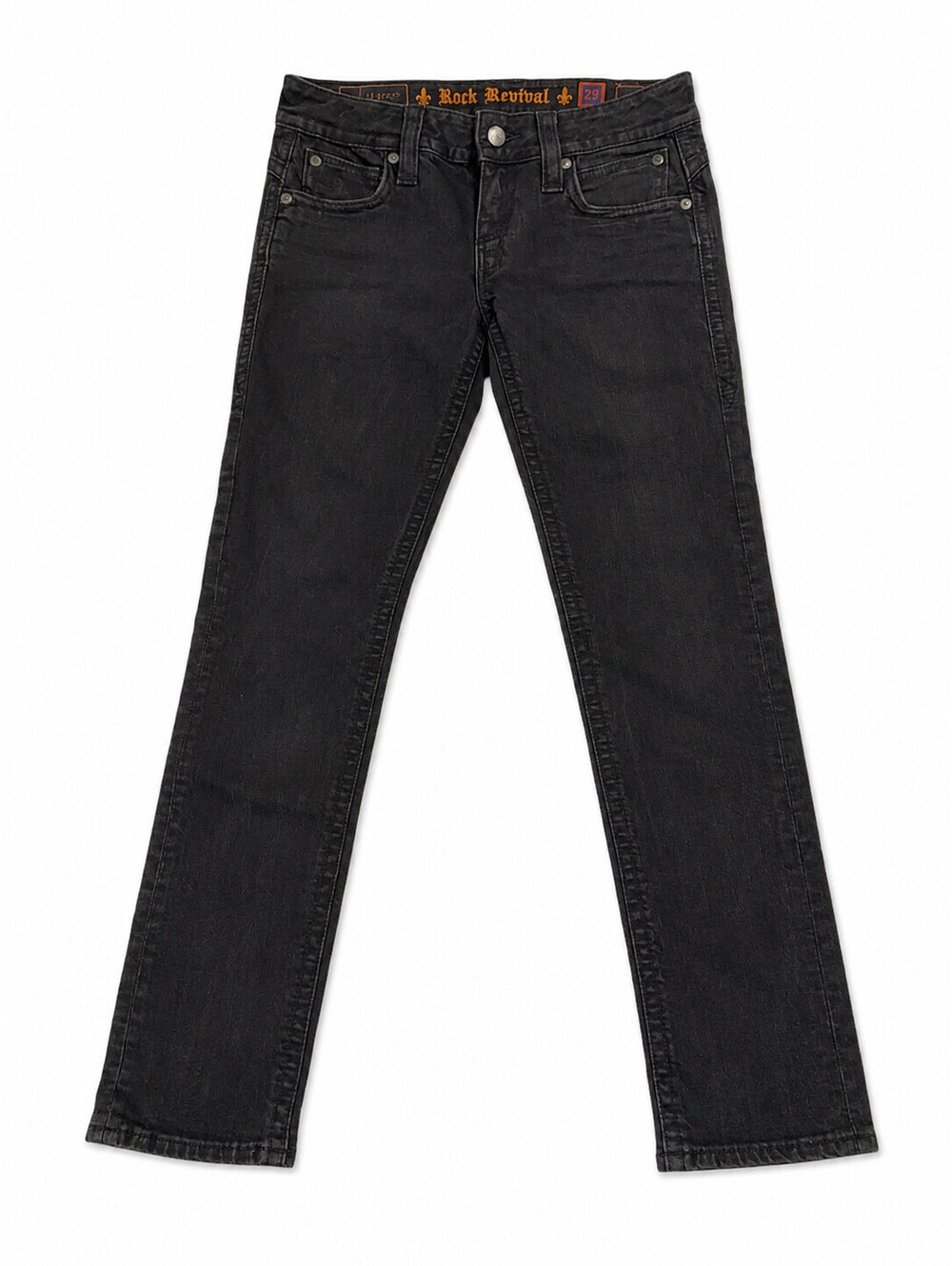 Rock Revival Skinny Boot Jeans Women's 27 Black Mid-Rise Rhinestone Pockets